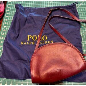 Polo Ralph Lauren Brown Leather Half-Moon Crossbody Bag Adjustable Strap dustbag